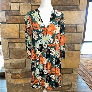 Floral Print Dress in Orange and Black Maeve Anthropologie Medium